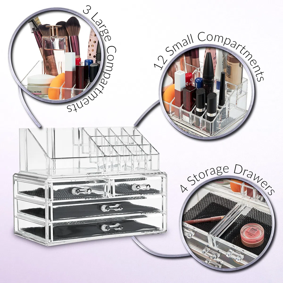 DECO EXPRESS Porta Trucchi Organizer da Bagno - Organizzatore per Cosmetici con Cassetti (Large)