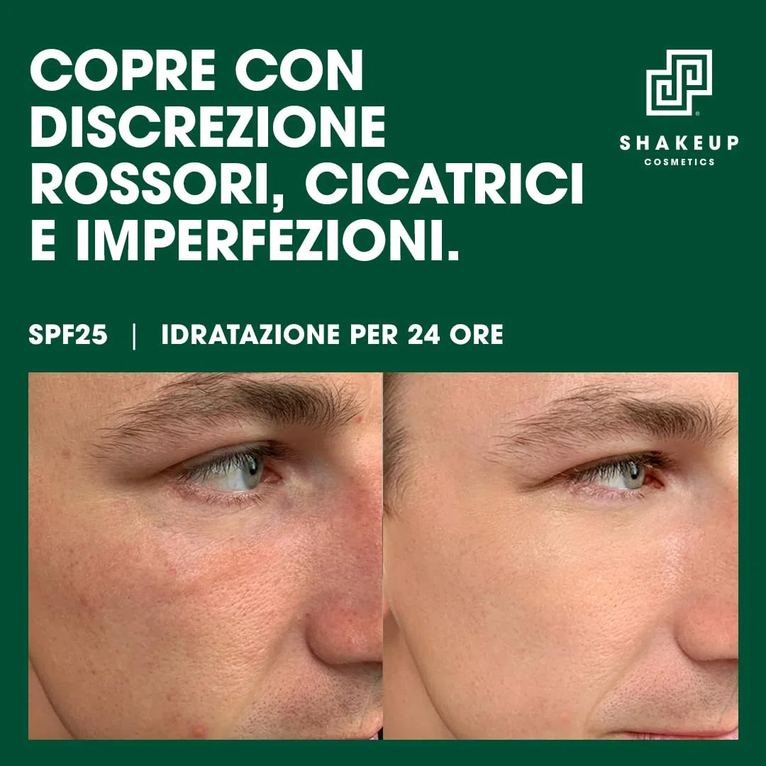 Shakeup Cosmetics - Crema idratante colorata da uomo, SPF25, idratazione 24 h, finish opaco, facile applicazione, vegana, 50 ml (Extra Light)