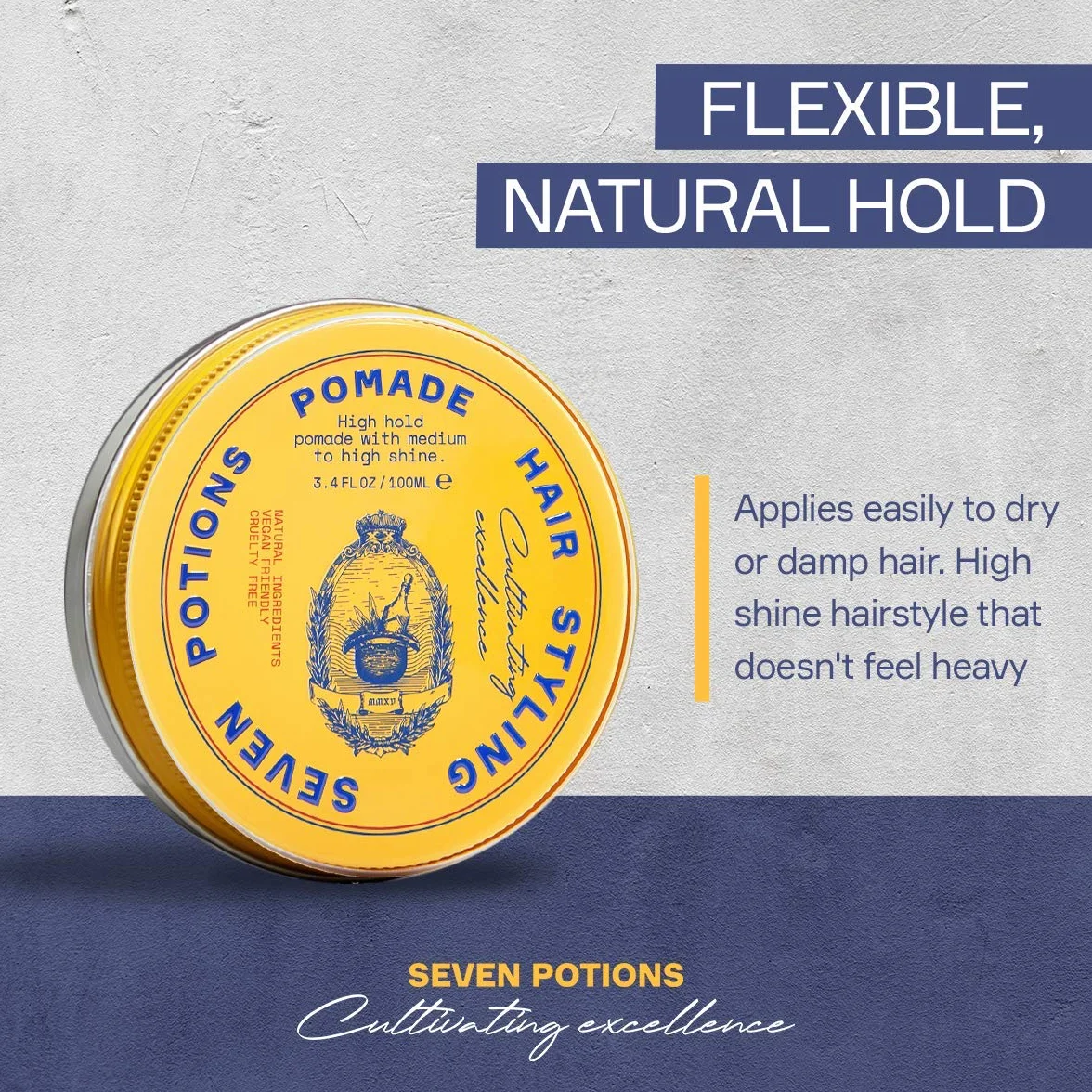 Seven Potions Pasta per Capelli da Uomo - Pomata per Capelli Brillante a Base d'Acqua - Tenuta Forte - Naturale, Vegana e Cruelty Free (100ml)