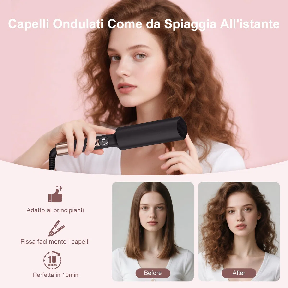 AISEELY Ferro Arricciacapelli per Onde, 20MM Piastra Onde per Capelli con 5 Temperature con Timer, Mini Ionica Ceramica Arriccia Capelli per Display LED, Perfetto per Principianti e Professionisti