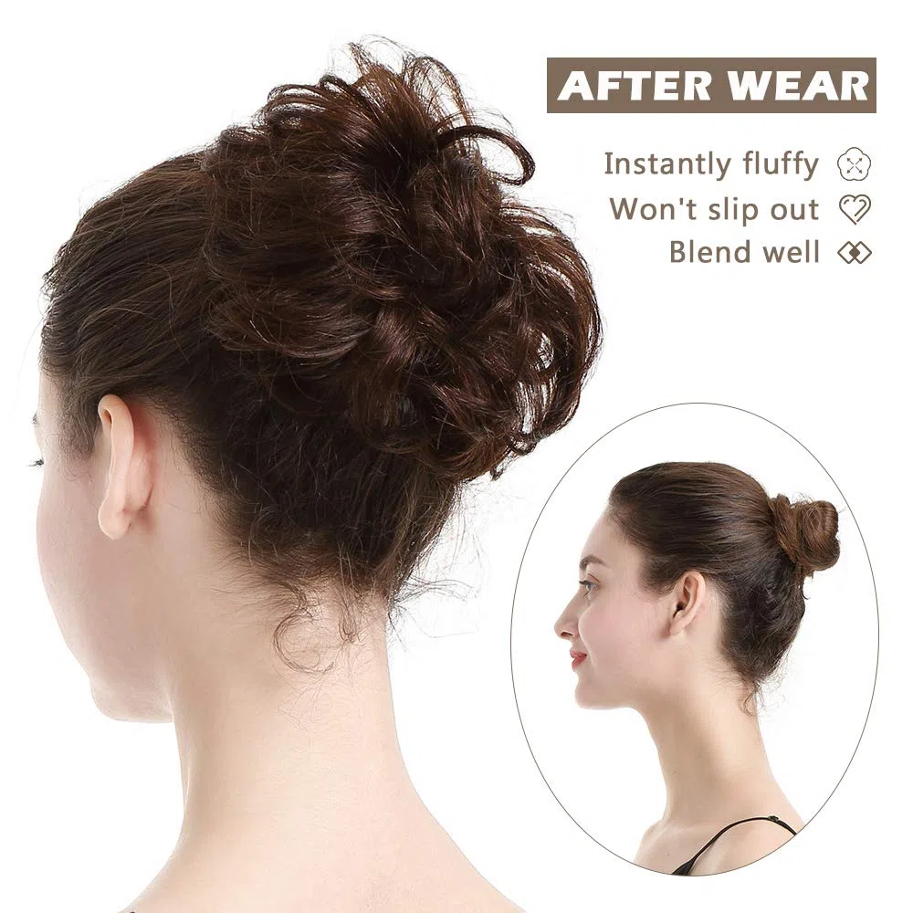 BARSDAR 100% Umani Chignon Capelli Veri, Coda Chignon Extension Elastico con Capelli Chignon Capelli Ricci Mossi Capelli Chignon da Donna （Marrone Scuro）
