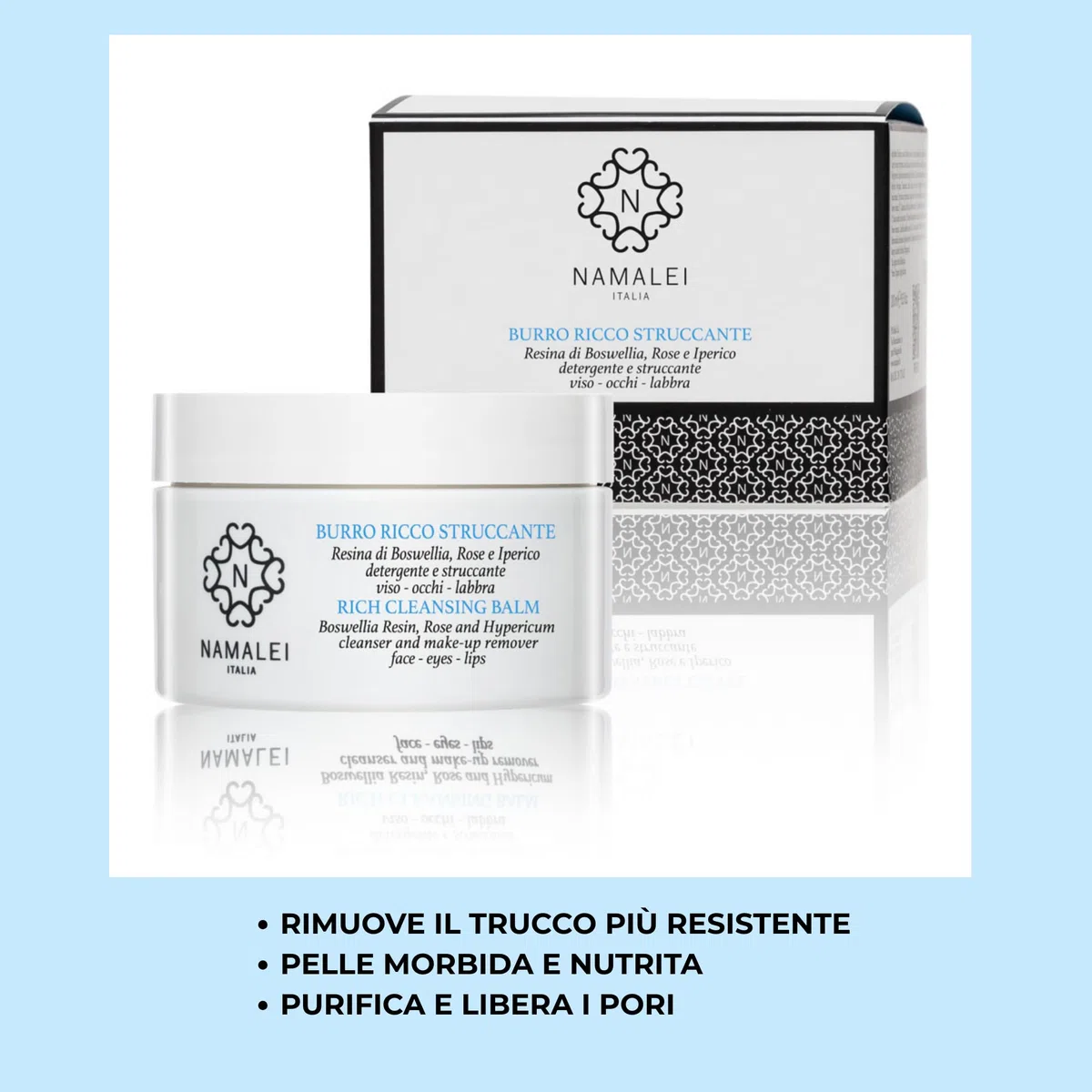 Burro Ricco Struccante Resina di Boswellia, Iperico e Rose, Detergente Viso Occhi e Labbra, 200 ML