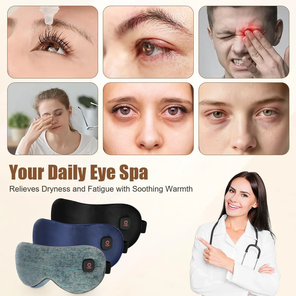 Maschera Per Contorno Occhi Riscaldante, Compressa Oculare Calda Ricaricabile, per Occhi Secchi, Controllo Della Temperatura, Blocco Della Luce, per il gli Occhi Secchi, di Occhi Gonfi- Grigio