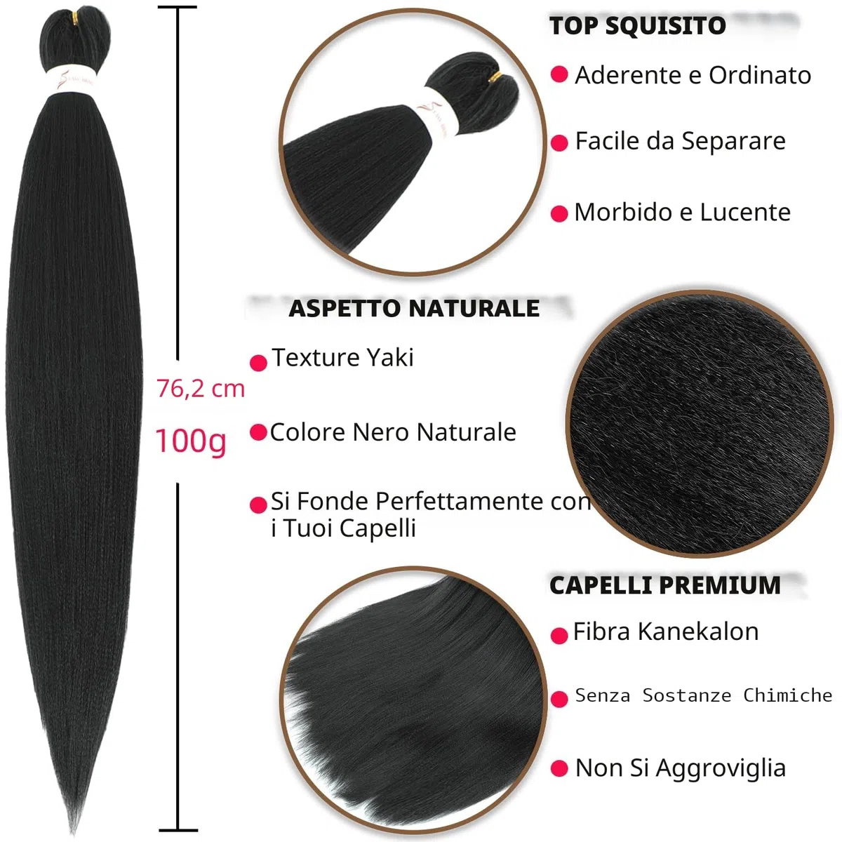 Extension Capelli per Treccine Africane Nero 30 Pollici Lunghe Kanekalon Easy Braids Extensions Nere 6 Confezioni Extension Capelli Sintetici per Trecce Black Braiding Hair Pre Stretched(1B)