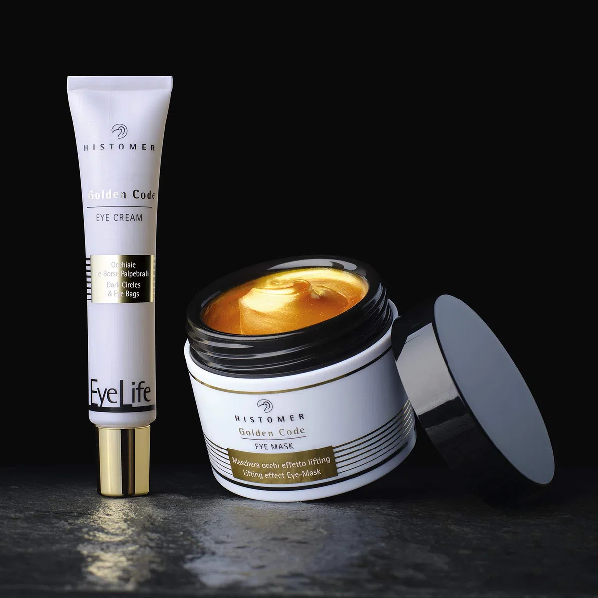 Histomer Maschera Occhi Golden Code Eye Mask, Maschera Contorno Occhi Antiage, Azione Mirata Anti Occhiaie e Borse, Antirughe con Oro Colloidale Puro, Bio Peptidi e Cellule Staminali Vegetali - 45 ml