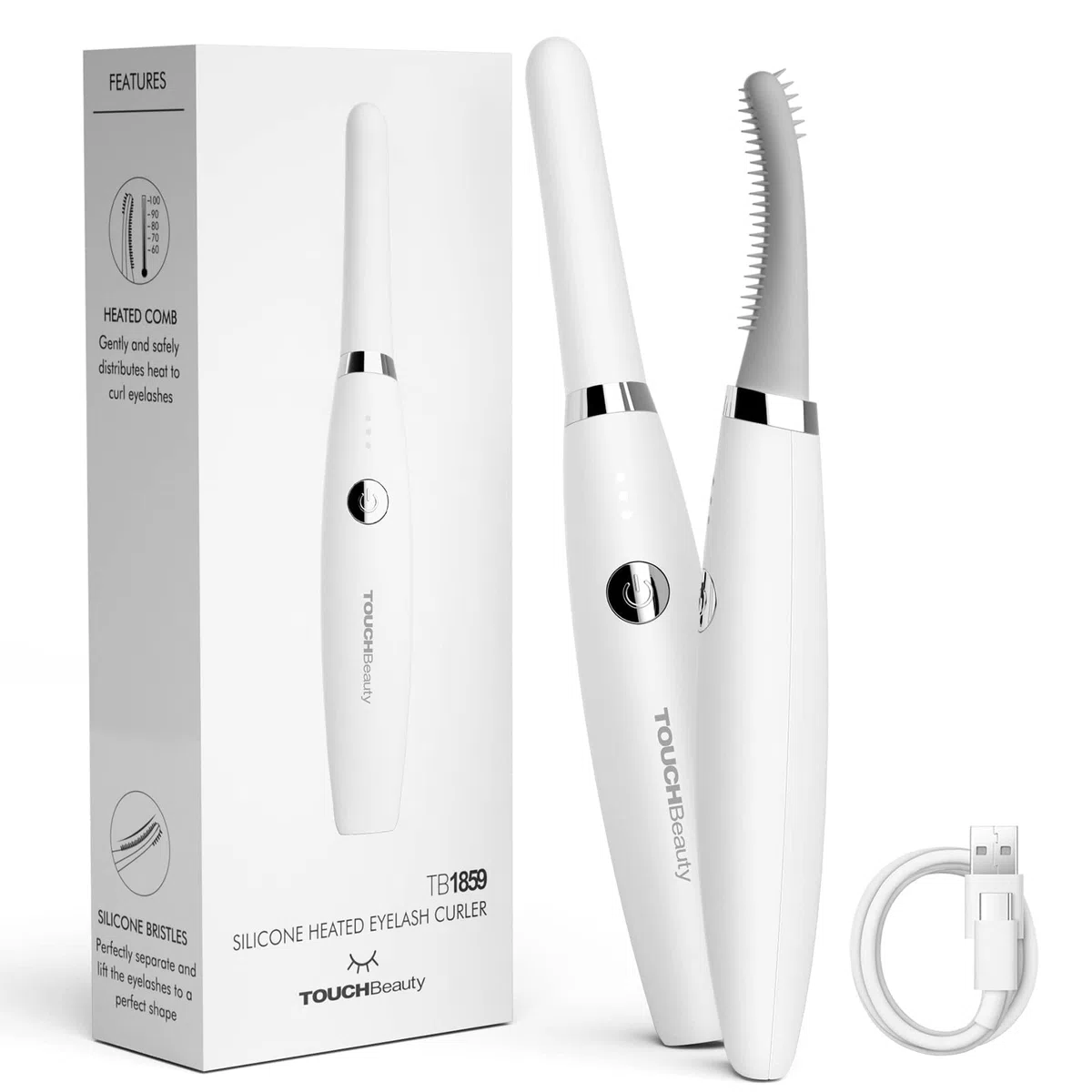 TOUCHBeauty - Piegaciglia riscaldato elettrico ricaricabile USB, 3 impostazioni temperatura, pettine silicone, arricciatura rapida, per ragazze e donne