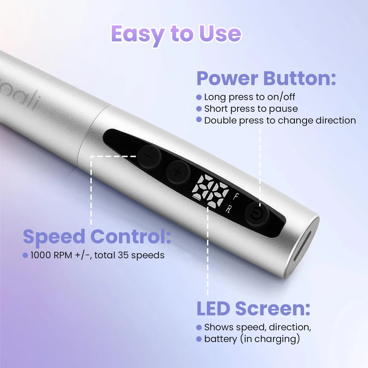 Xoali Fresa Per Unghie 35000 RPM, Lima elettrica per unghie 13 in 1 Kit,Senze Fili Ricaricabile Velocità Regolabile,Professional Portatile LED Elettrico Manicure&Pedicure, Argento