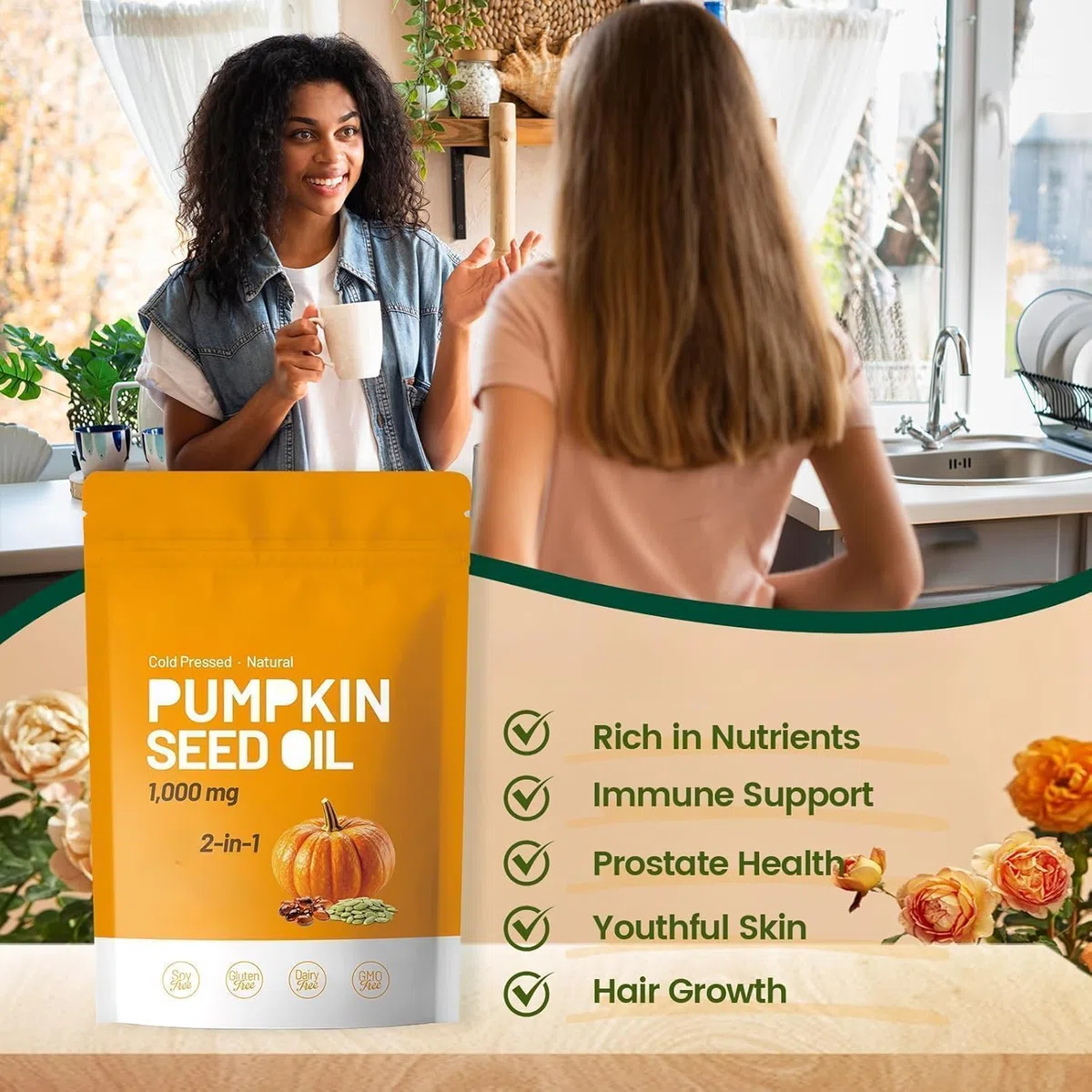 Capsule di olio di semi di zucca| Pressato a freddo | Olio di semi di zucca per capelli, prostata e vescica | con acidi grassi essenziali, non OGM