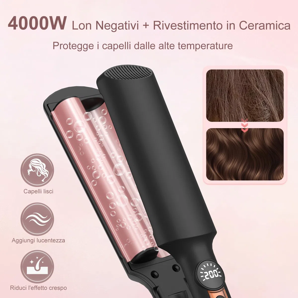 AISEELY Ferro Arricciacapelli per Onde, 20MM Piastra Onde per Capelli con 5 Temperature con Timer, Mini Ionica Ceramica Arriccia Capelli per Display LED, Perfetto per Principianti e Professionisti