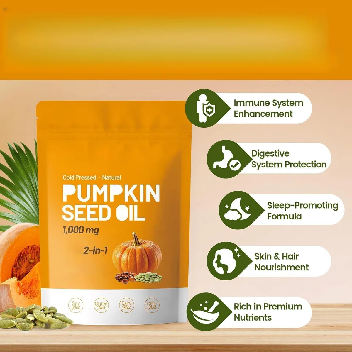 Capsule di olio di semi di zucca| Pressato a freddo | Olio di semi di zucca per capelli, prostata e vescica | con acidi grassi essenziali, non OGM