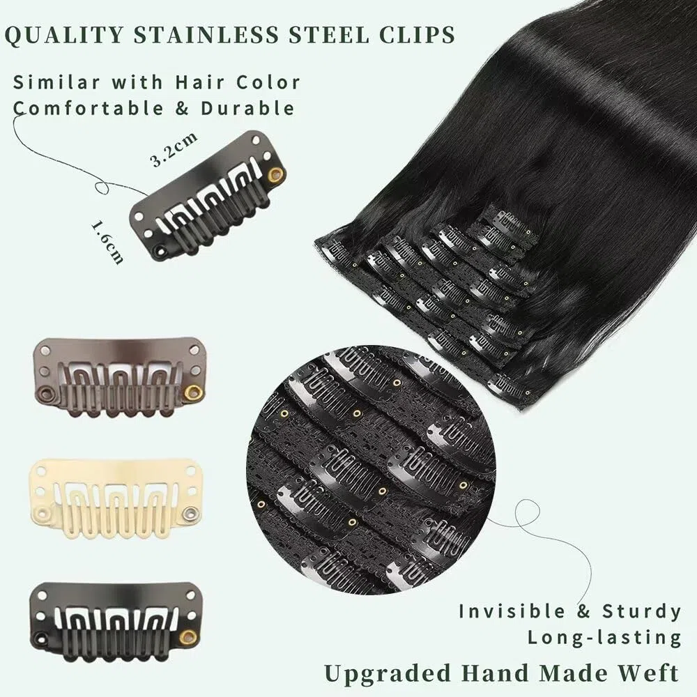 extension capelli veri Nero naturale 7pcs 35cm 80g Extension capelli veri biadesivo Extension clip capelli veri senza cuciture volume donna