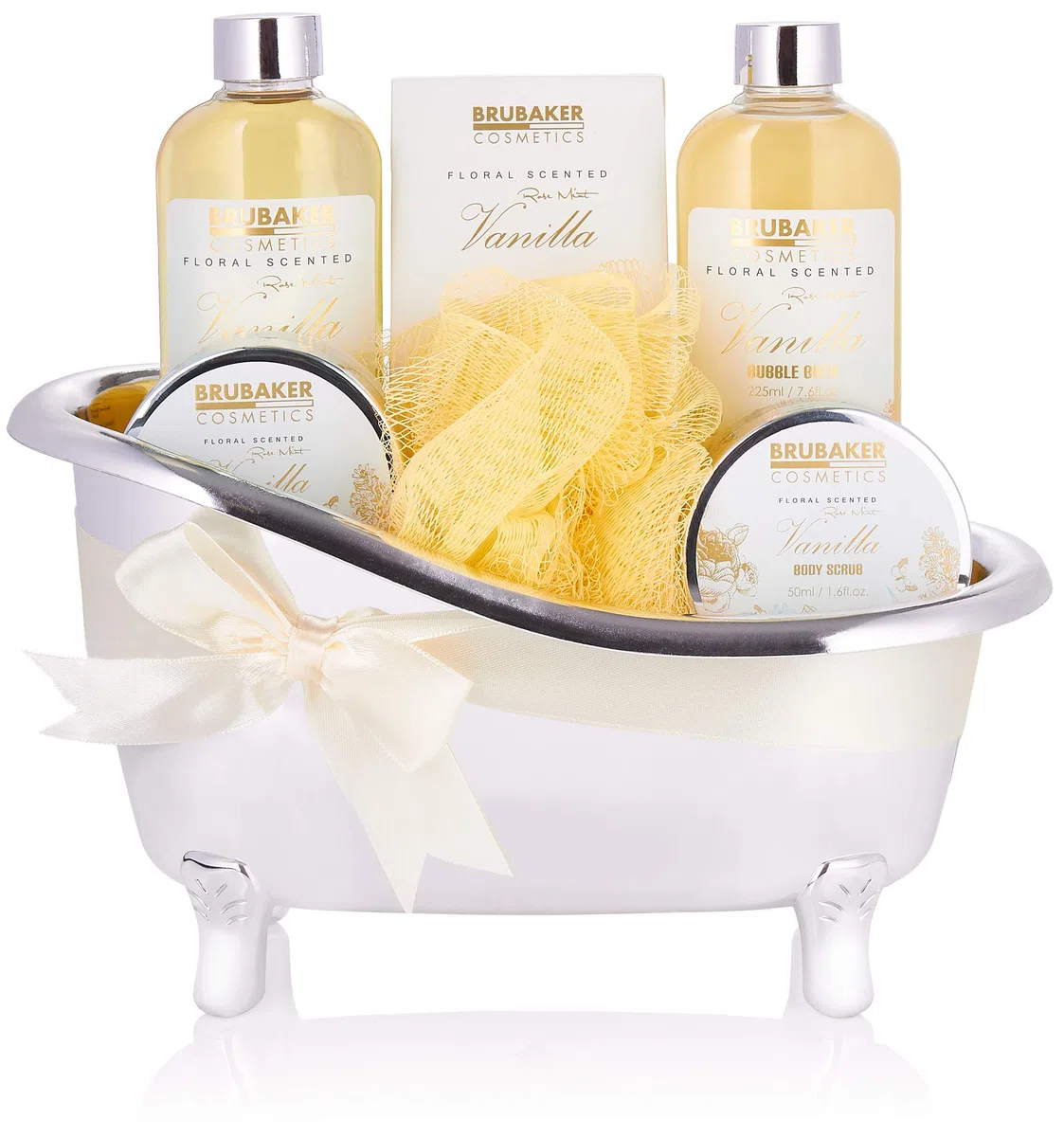 BRUBAKER Cosmetics Set bagno e doccia alla vaniglia - Set regalo 7 pezzi in vasca decorativa