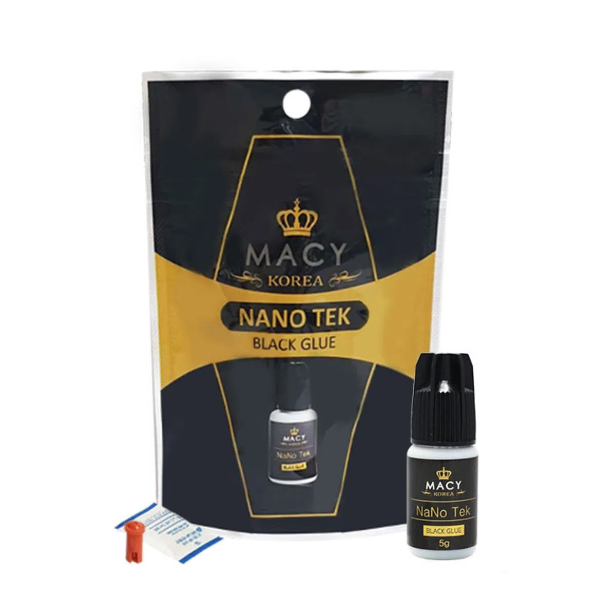 MACY Nanotek - Colla per ciglia finte, 5 ml, colore nero, tempo di asciugatura rapido di 1-2 secondi, durata adesivo di 6-7 settimane, per extension delle ciglia professionale
