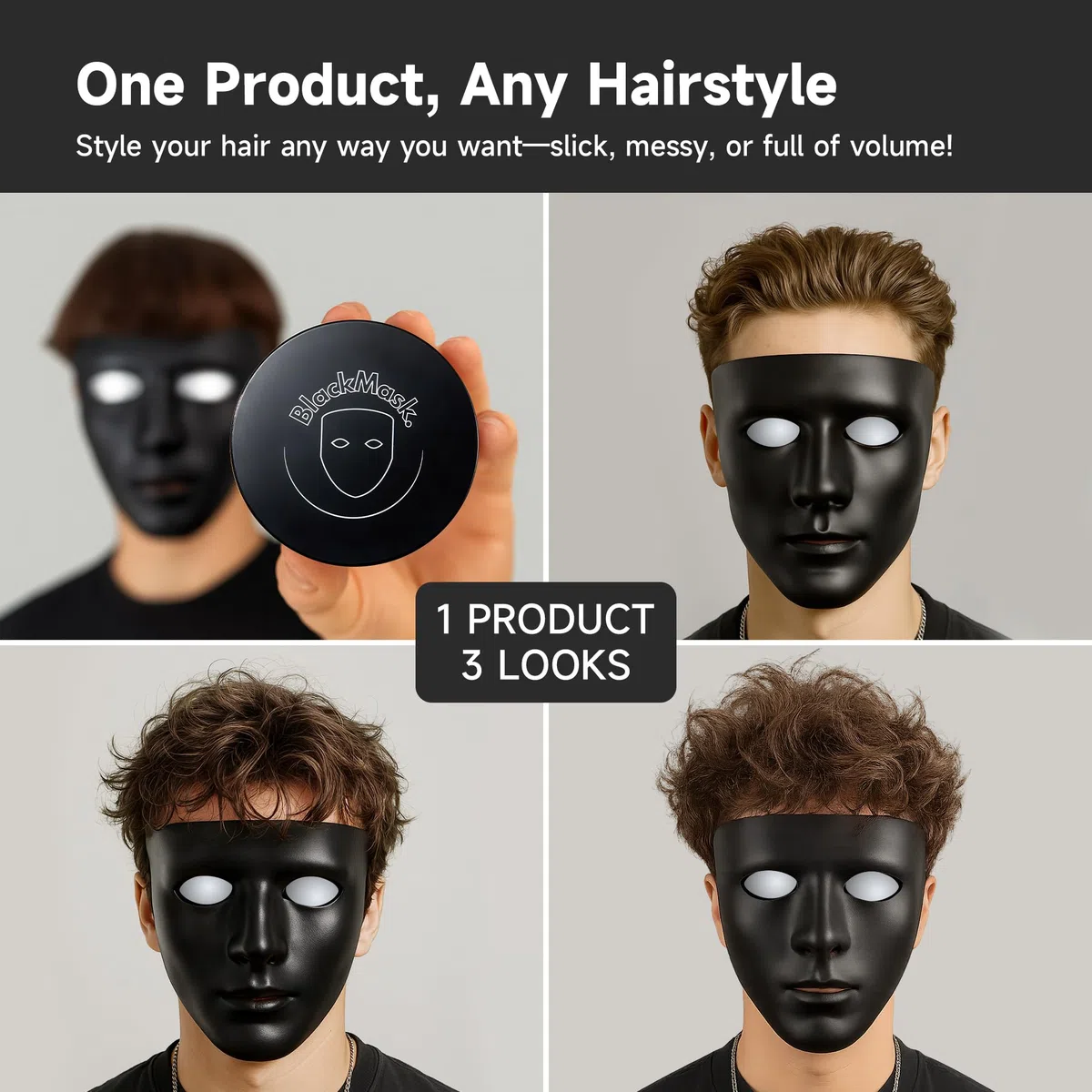 BlackMask Argilla per capelli da uomo (99,8 g) finitura opaca con forte tenuta, argilla per acconciature, aggiunge consistenza e volume
