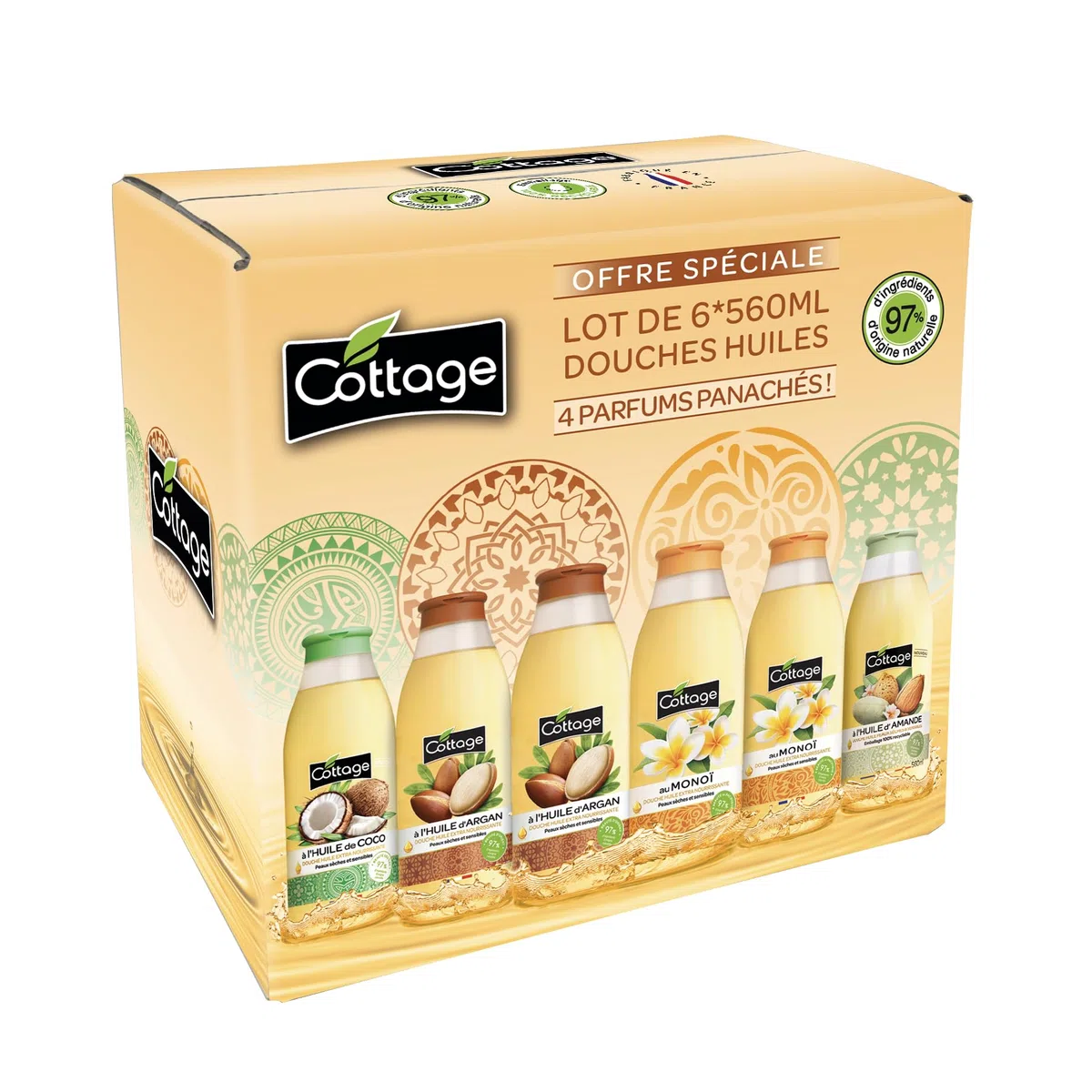 Cottage - OFFERTA SPECIALE - Confezione variegata 6 docce Olio Extra Nutrienti 560ml - 97% di ingredienti di origine naturale - Made in France