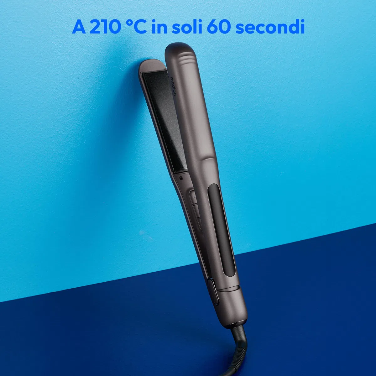 MEDION HS1 Piastra con display (5 impostazioni di calore regolabili, piastre riscaldanti flessibili in ceramica/tourmalina con sensore di temperatura, piastra per capelli) grigio
