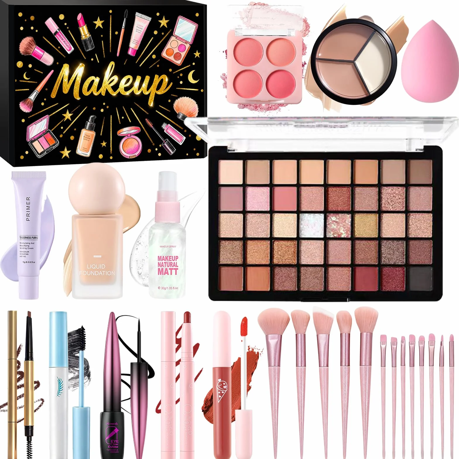 Tutto in Uno Set Trucchi Donna, Valigetta Trucchi Ragazza Adolescente, Kit Trucco Make Up Completo con Palette Ombretti Fondotinta Mascara Matita Occhi Gloss Labbra Correttore Pennelli Trucco Make Up