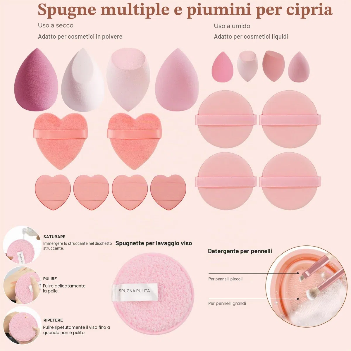 Start Makers Set Pennelli Trucco 36 Pezzi Professionale, Kit Trucco Completo con Spugnette, Cuscinetti, Borsetta e Accessori per Viso e Occhi