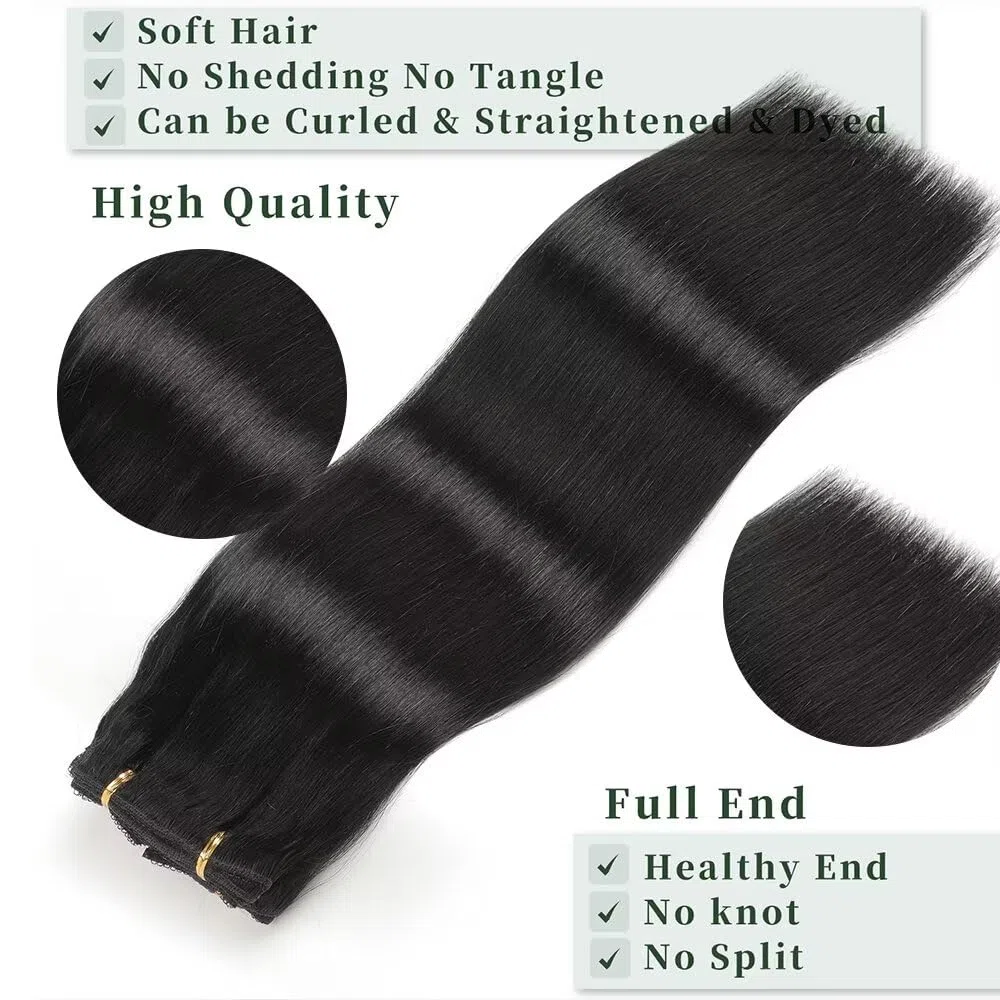 extension capelli veri Nero naturale 7pcs 35cm 80g Extension capelli veri biadesivo Extension clip capelli veri senza cuciture volume donna