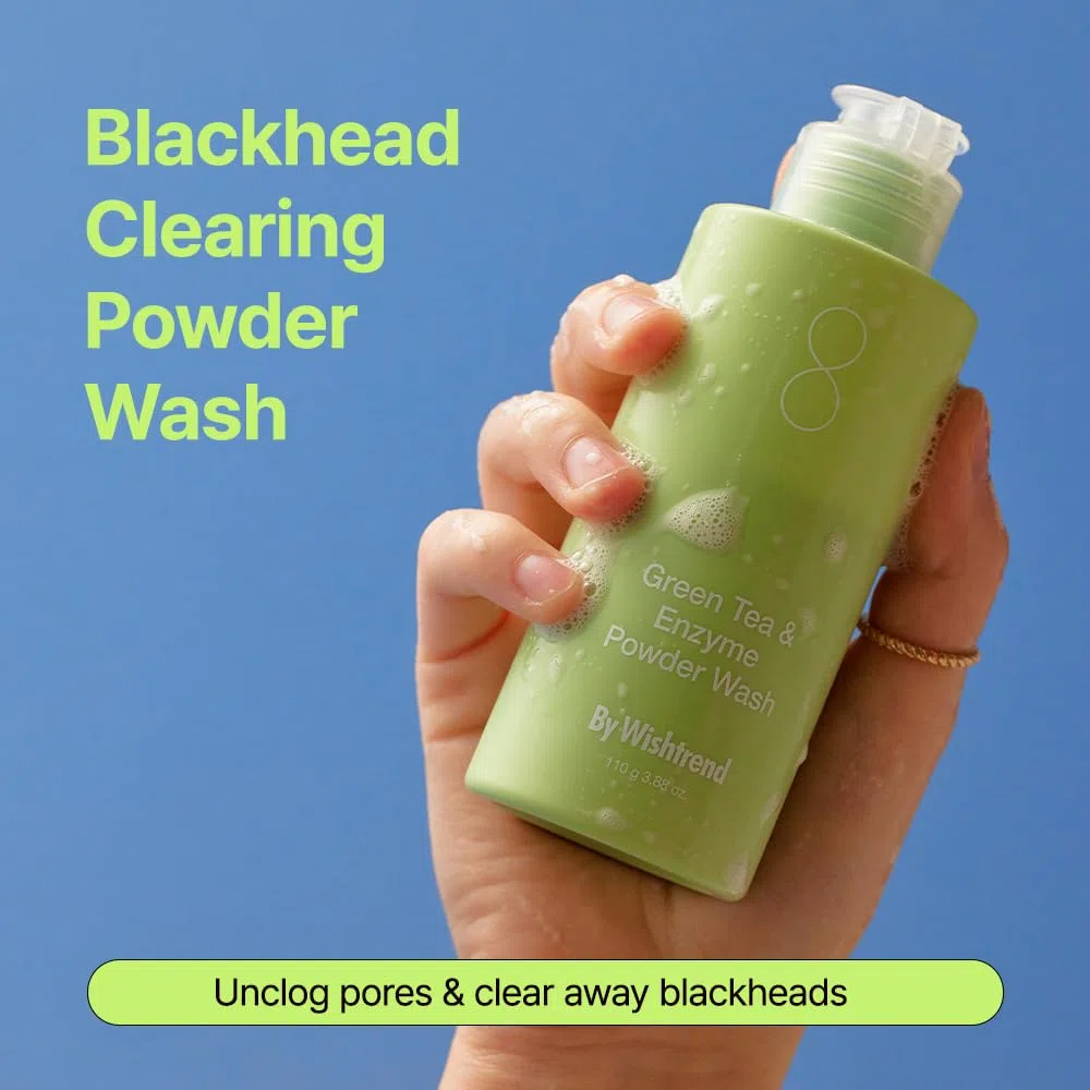 BY WISHTREND Detergente viso in polvere di tè verde ed enzimi, tutto in uno, detergente viso quotidiano idratante ed esfoliante delicato per pori e punti neri (3,88 once (confezione da 1))