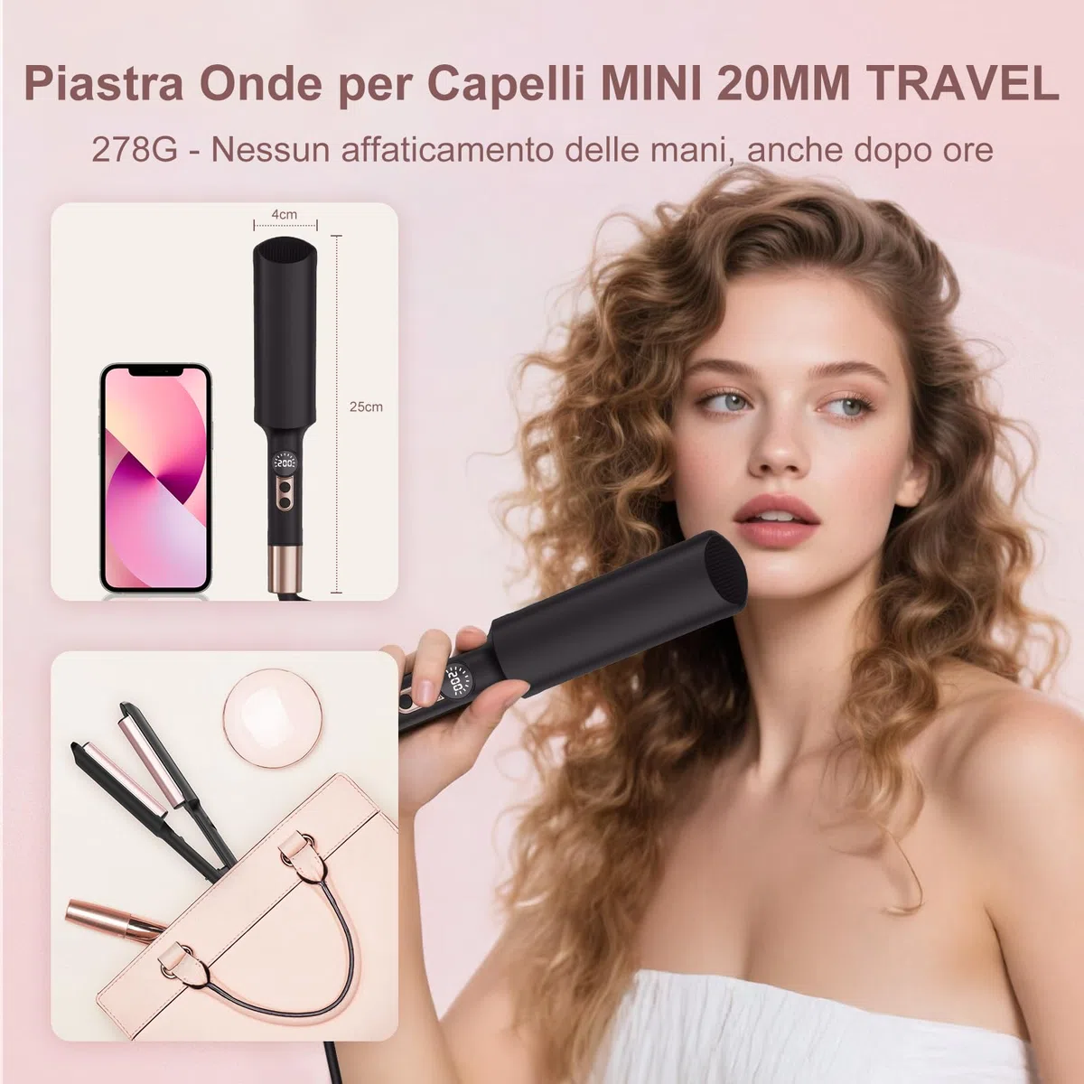 AISEELY Ferro Arricciacapelli per Onde, 20MM Piastra Onde per Capelli con 5 Temperature con Timer, Mini Ionica Ceramica Arriccia Capelli per Display LED, Perfetto per Principianti e Professionisti