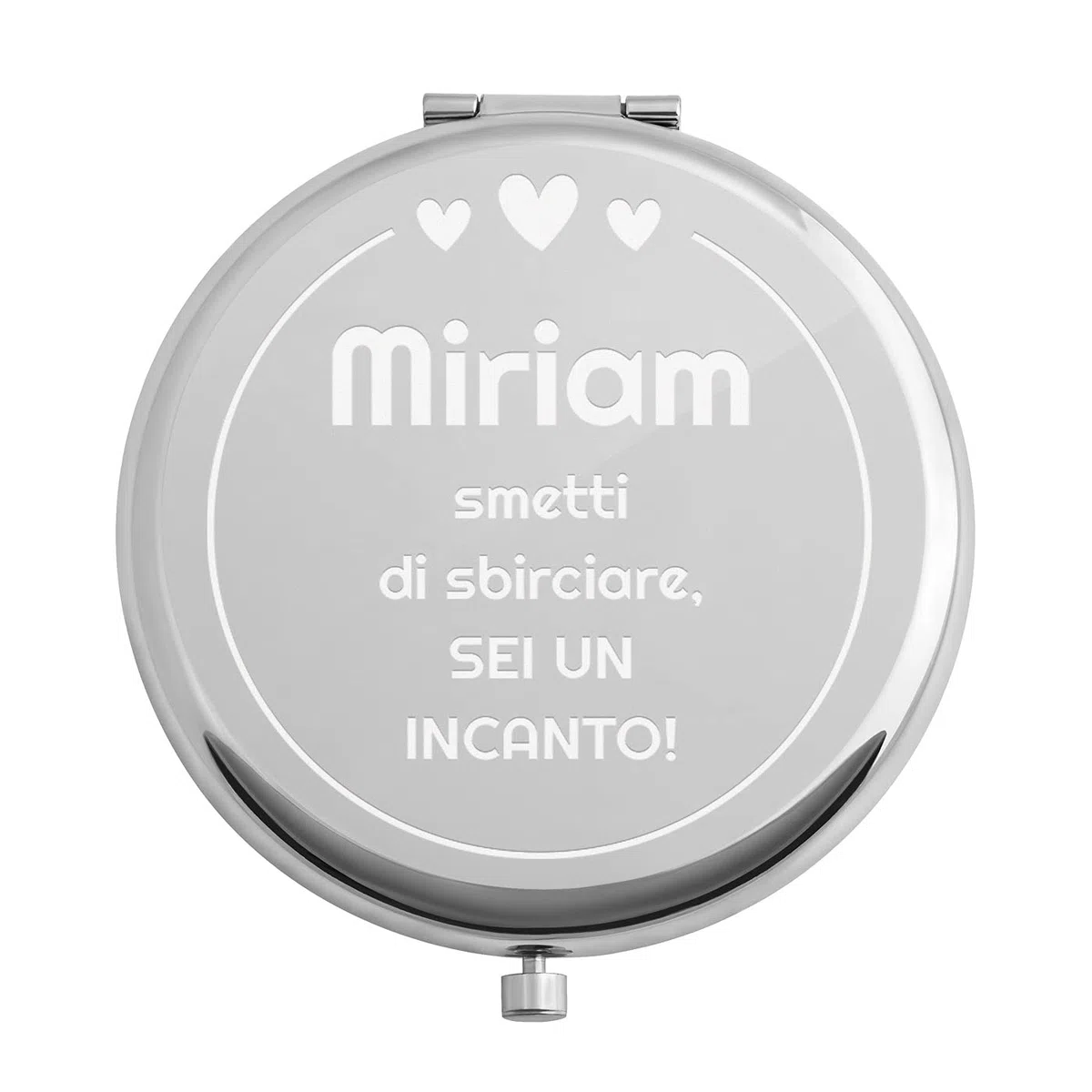Maverton Specchio Rotondo da Borsetta - Personalizzazione a Incisione Laser - 2 in 1 - Specchio Ingranditore + Specchio - Specchio Trucco - regalo donna compleanno - Cuori