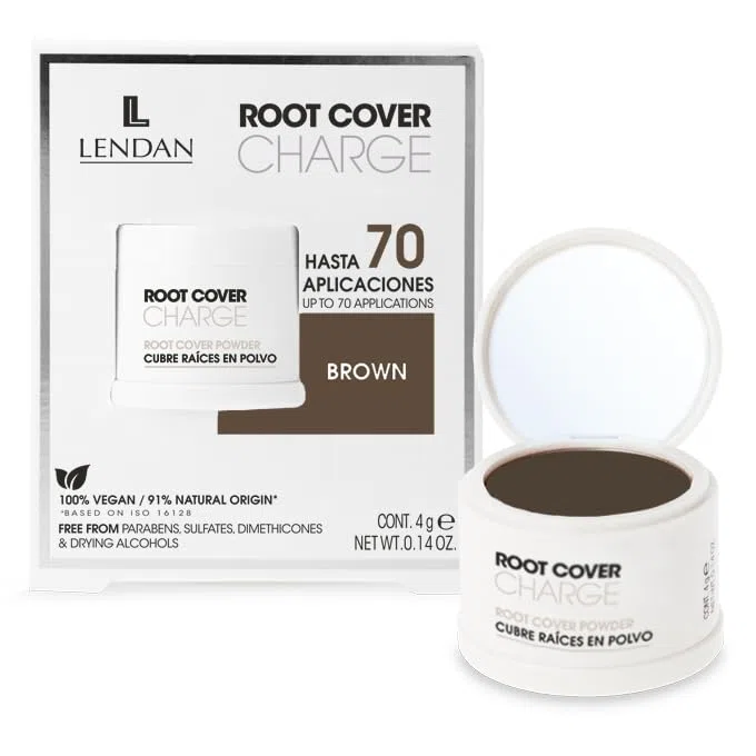 LENDAN - Copre radici grigi in polvere - Root Cover Charge - 4 g - Colore marrone - Polvere minerale per una copertura facile, istantanea e naturale dei capelli grigi - Assorbe il grasso o il sebo