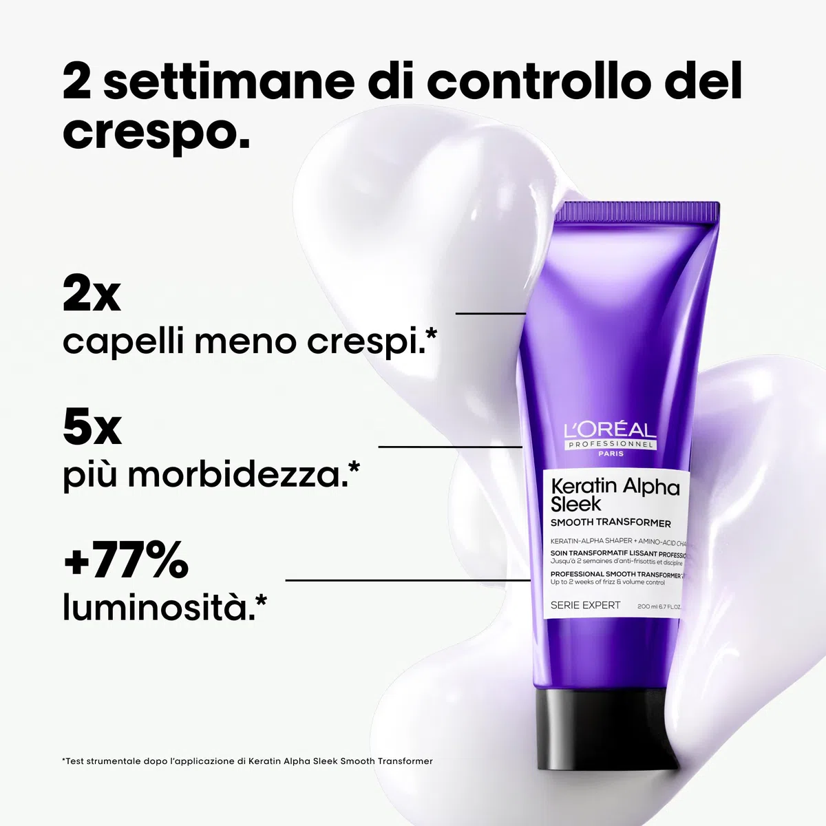 L'Oréal Professionnel, Trattamento Anticrespo e Disciplinante, Per Tutti i Tipi di Capelli, Capelli Più Morbidi e Luminosi, Keratin Alpha Sleek Smooth Transformer, Keratin Alpha Sleek, 200 ml