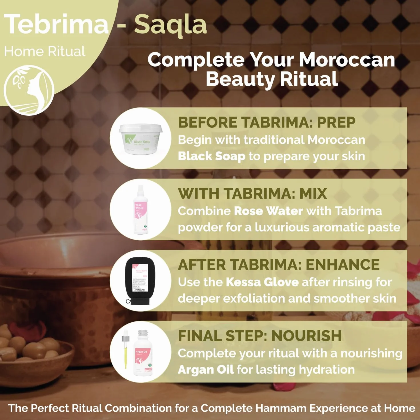 Fatima's Garden Tabrima/Seqla Esfoliante Hammam Marocchino Naturale Rituale Ancestrale 150g