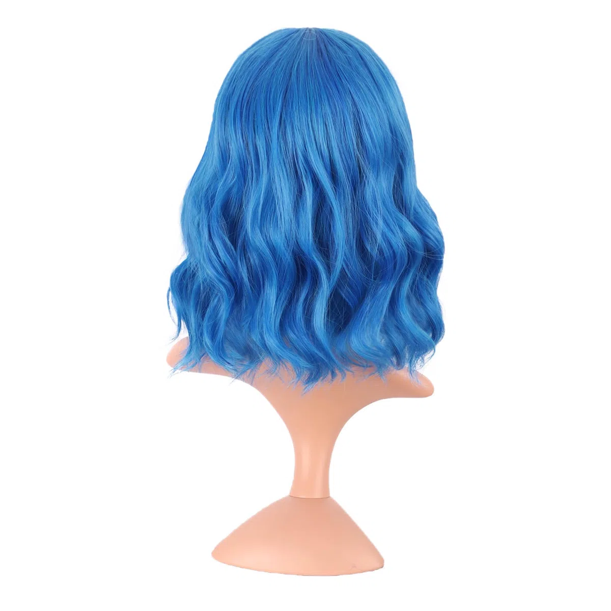 MapofBeauty 14 Pollice/35 cm Corto Wavy Bob Parrucche Con Frange Shoulder Lunghezza Ricci Parrucche Flat Bang Capelli Sintetico Parrucca (Misto Vivid Blu)