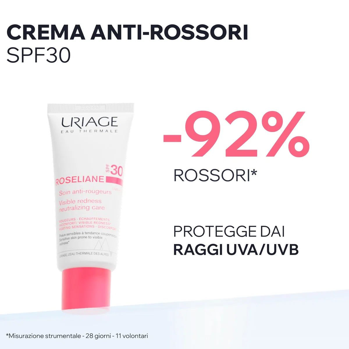 Uriage Roseliane Crema Viso Idratante Anti-Rossori SPF30 con Estratto di Ginseng e Alghe - Riduce i rossori, fornisce un'azione lenitiva di lunga durata. Profumo floreale e fruttato