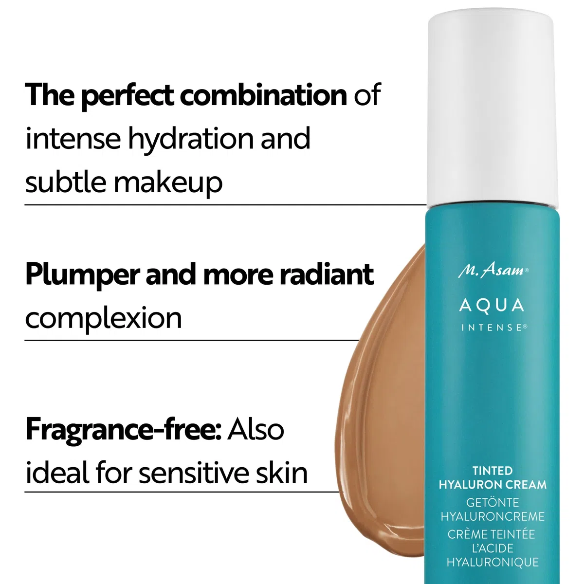 M. Asam AQUA INTENSE Tinted Hyaluron Cream (50ml) – Crema giorno colorata con acido ialuronico, cascata arrossamento e idrata, adattabile al tono della pelle, leggero coprente per tutti i tipi di