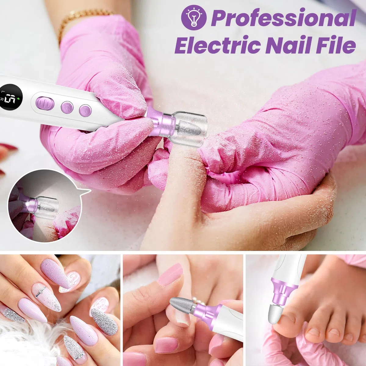 Fresa Professionale per Manicure e Pedicure, Lima per Unghie Elettrica, 15 Velocità Regolabil, Fresa per Unghie Piedi con 8 Accessori, Set Manicure Elettrico per Mani O Piedi, Casa e Salone