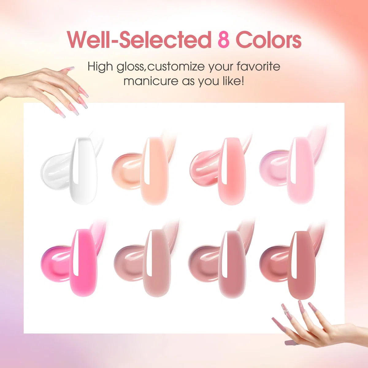 ROSALIND Gel Unghie Ricostruzione Kit Completo, 8pcs 10ml Poligel con Base & Top Coat, Lampada UV e Strumenti, per Fai Da Te a Casa, Professionale Salone, Kit Unghie Gel Nail Art
