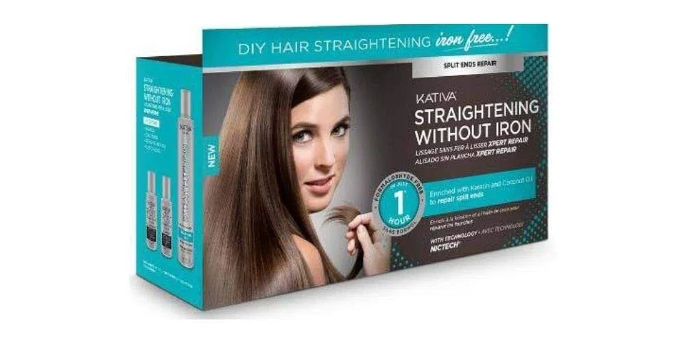 Kativa - Stiratura Brasiliana Senza Piastra - Trattamento Lisciante per Capelli con Doppie Punte - No Formaldeide e Guanidina, Maschera, Shampoo e Balsamo
