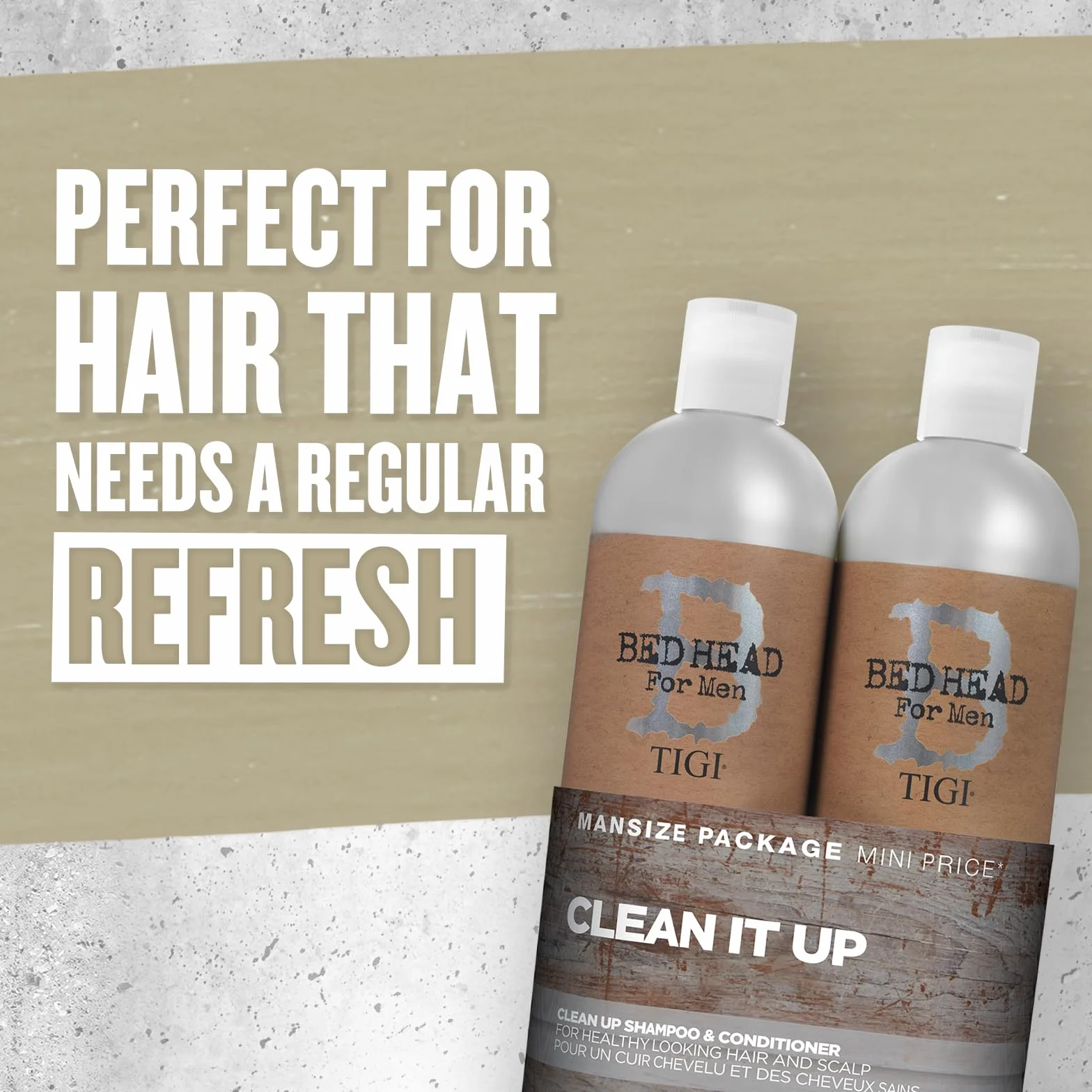 Bed Head for Men by TIGI Clean Up Shampoo & Conditioner Set, set shampoo e balsamo 2 x 750 ml con pulizia profonda e freschezza per il cuoio capelluto