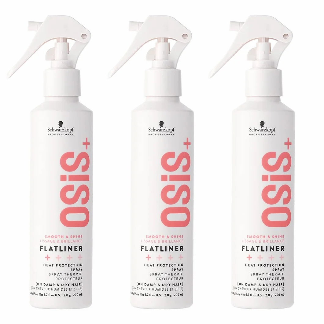 Schwarzkopf Professional OSIS+ - Set di 3 flatliner 200 ml, spray termo-protettivo per capelli