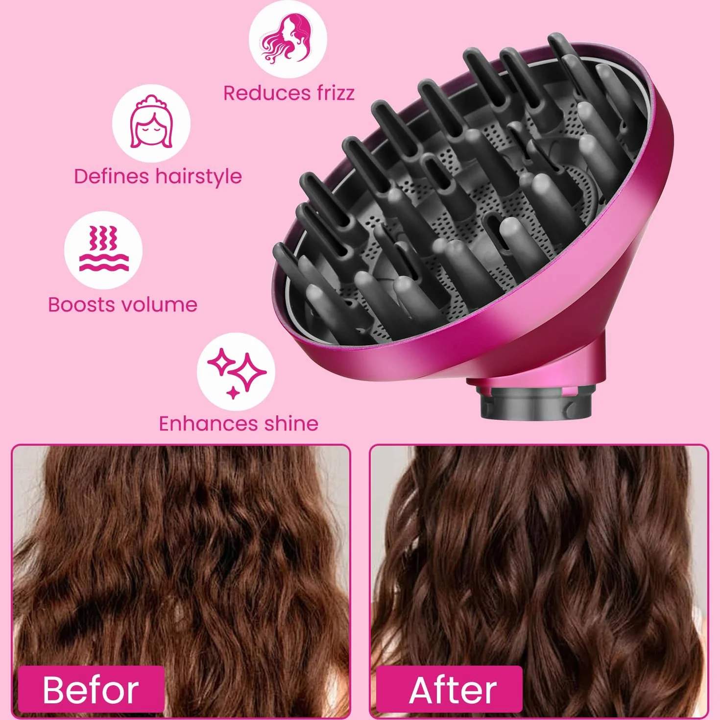 Diffusore per Dyson Airwrap HS01 HS03 HS05, diffusore per capelli ricci, ugello diffusore portatile per capelli, conversione per Airwrap Curling Styler in un asciugacapelli, rosso rosa