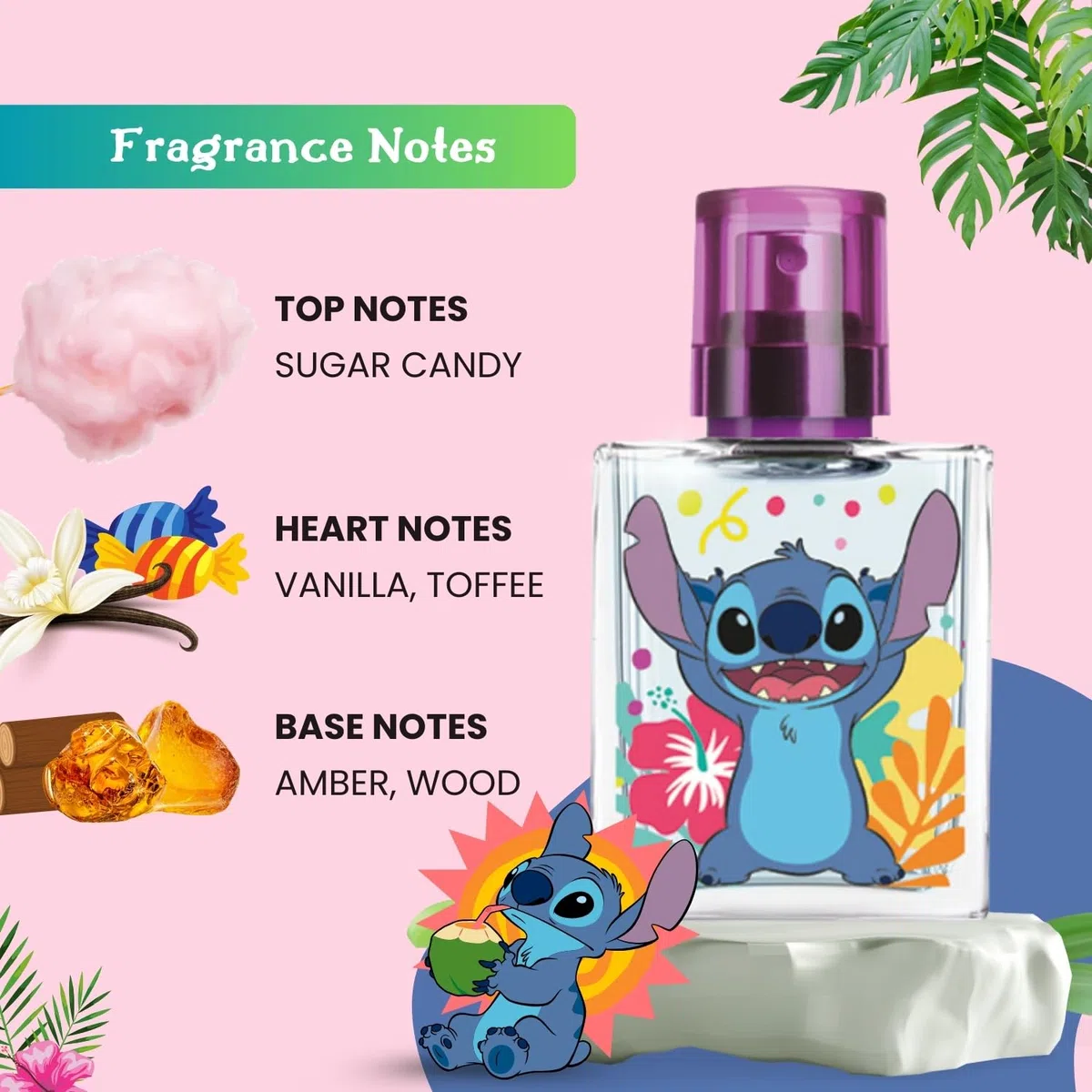 Disney Stitch, set regalo di profumo e trucco naturale per bambini – Eau de Toilette spray 30 ml, lucidalabbra e palette di ombretti con pennello | Regalo di bellezza sicuro, vegano e