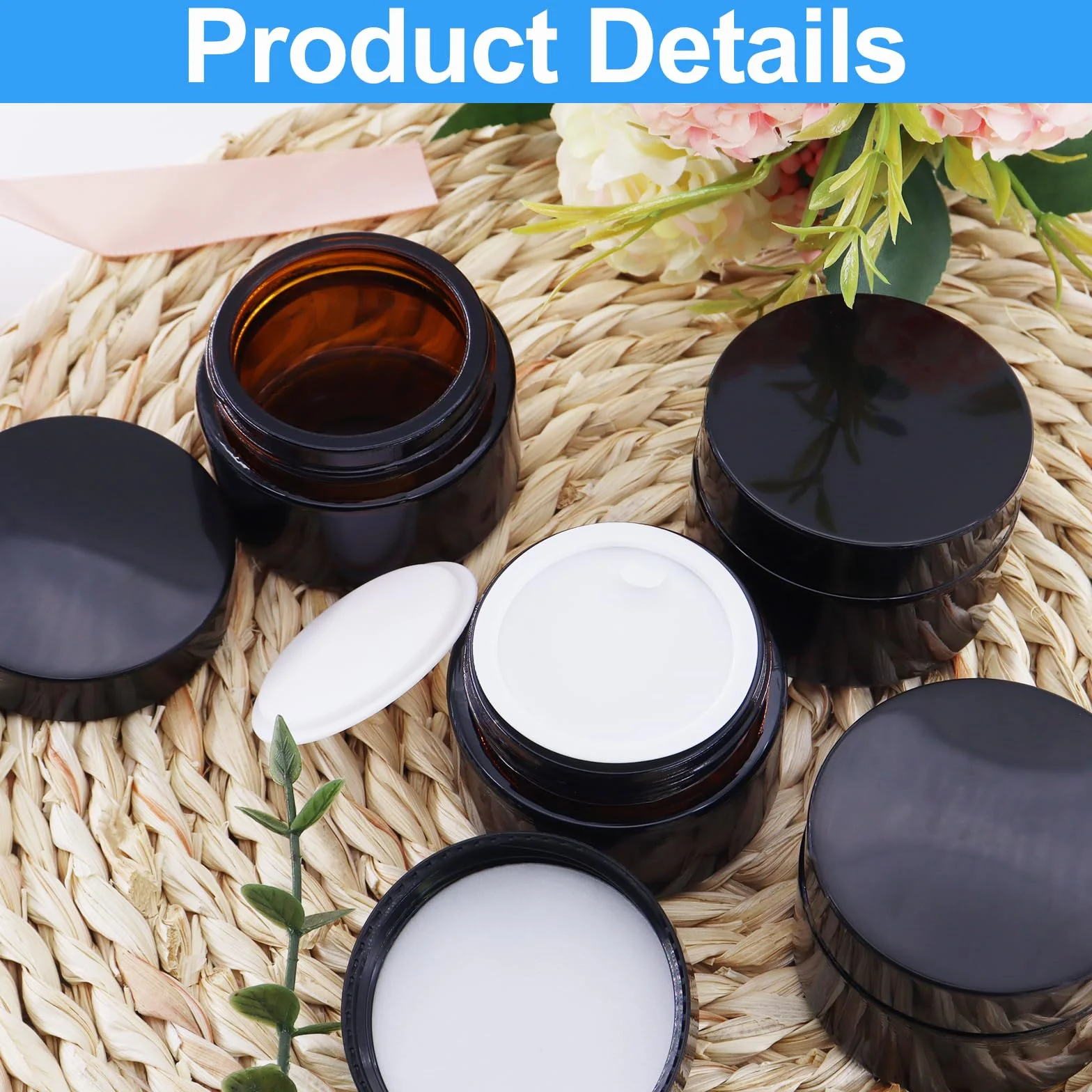 12 Barattoli Vuoti in Vetro Ambra da 30 ml, Contenitori per Unguento e Crema da Riempire, Con Coperchio e Fodera per Cosmetici, Creme e Lozioni