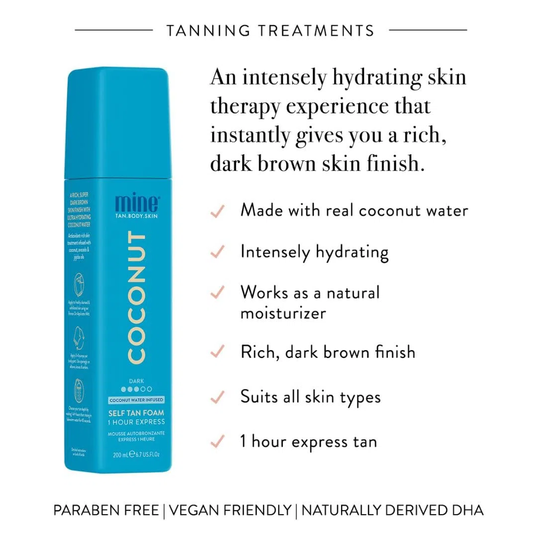MINETAN BODY.SKIN - Schiuma autoabbronzante Minetan Coconut Tan | Collezione di trattamenti abbronzanti: finitura idratante per pelle scura