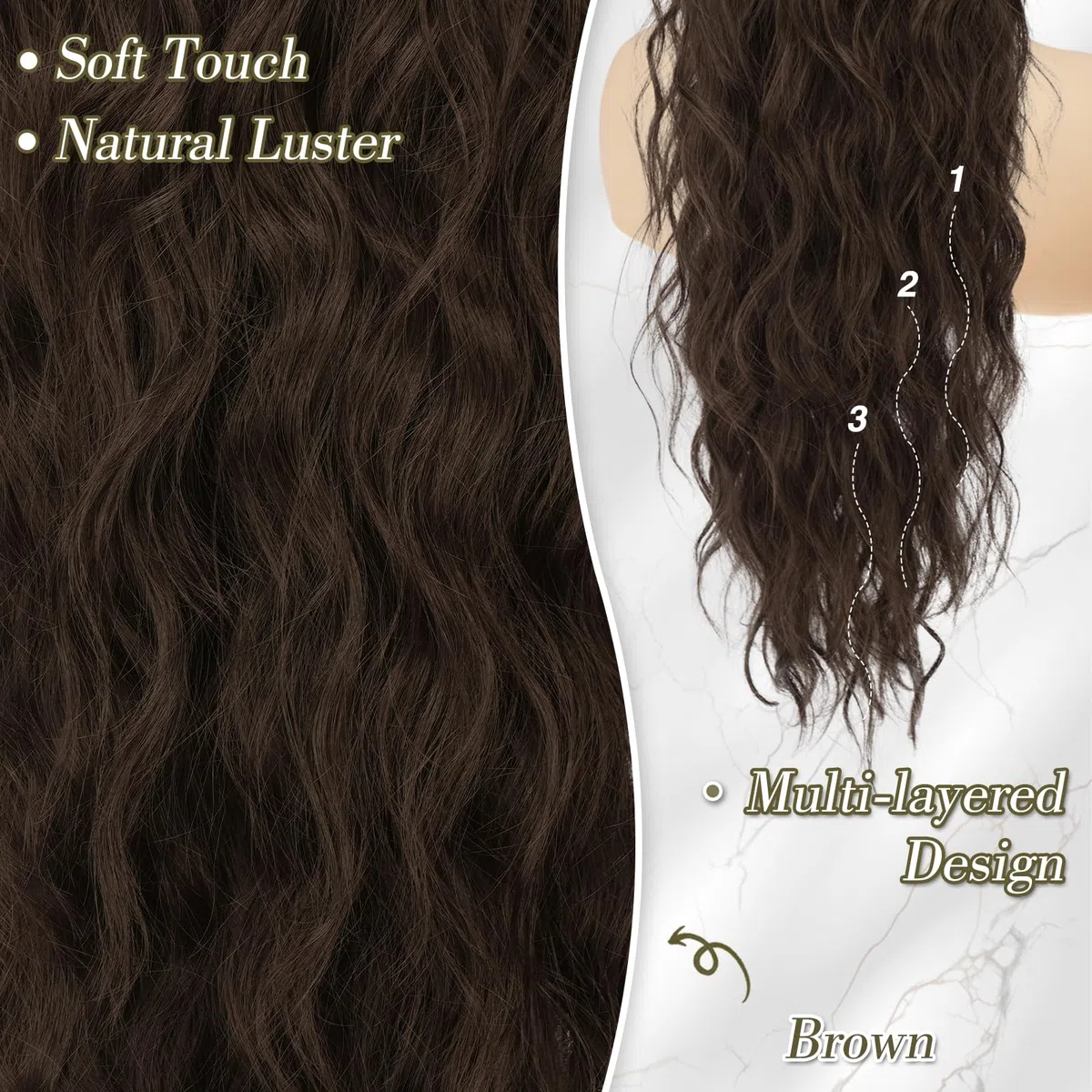 BARSDAR Castano Coda Cavallo Extension con Coulisse, 66cm Lunga Ricci Ondulati Coda di Cavallo Capelli Extension per Donna, Sintetici Clip in Posticci Finta Capelli, Castano
