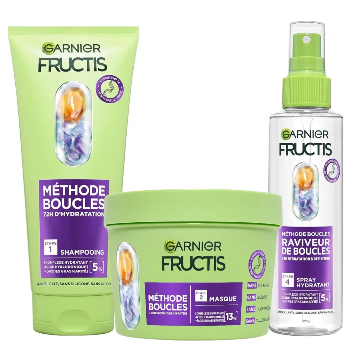 Garnier Fructis Metodo Riccioli Routine Shampoo, Maschera, Spray Idratante con Acido Ialuronico e Burro di Karité