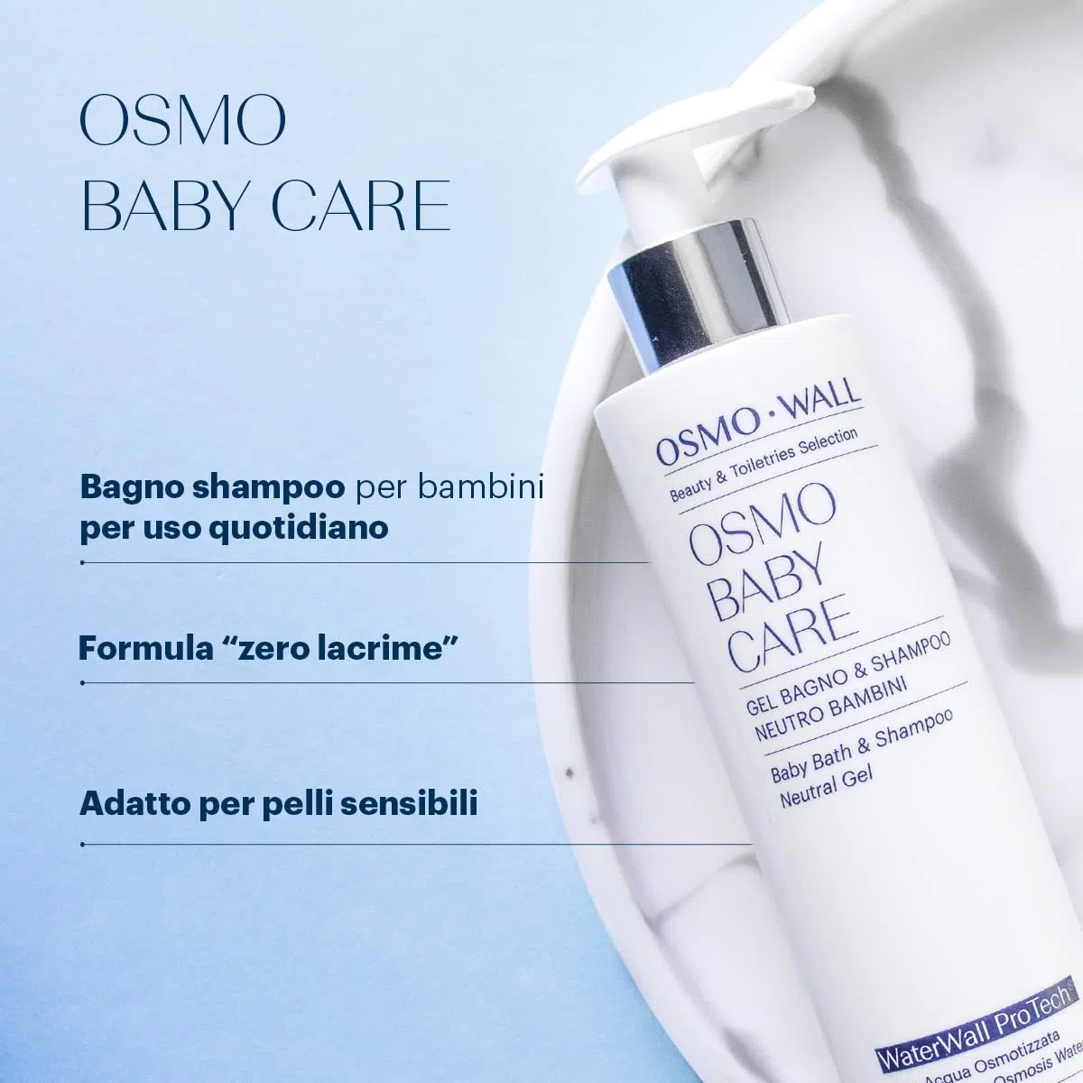 OsmoWall KIT 2 OSMO BABY CARE BAGNO SHAMPOO NEUTRO per Bambini e Neonati. Formula Anti-Lacrime delicata. Con Gel di Aloe Vera da agricoltura biologica. Dermatologicamente Testato. 2x250ml