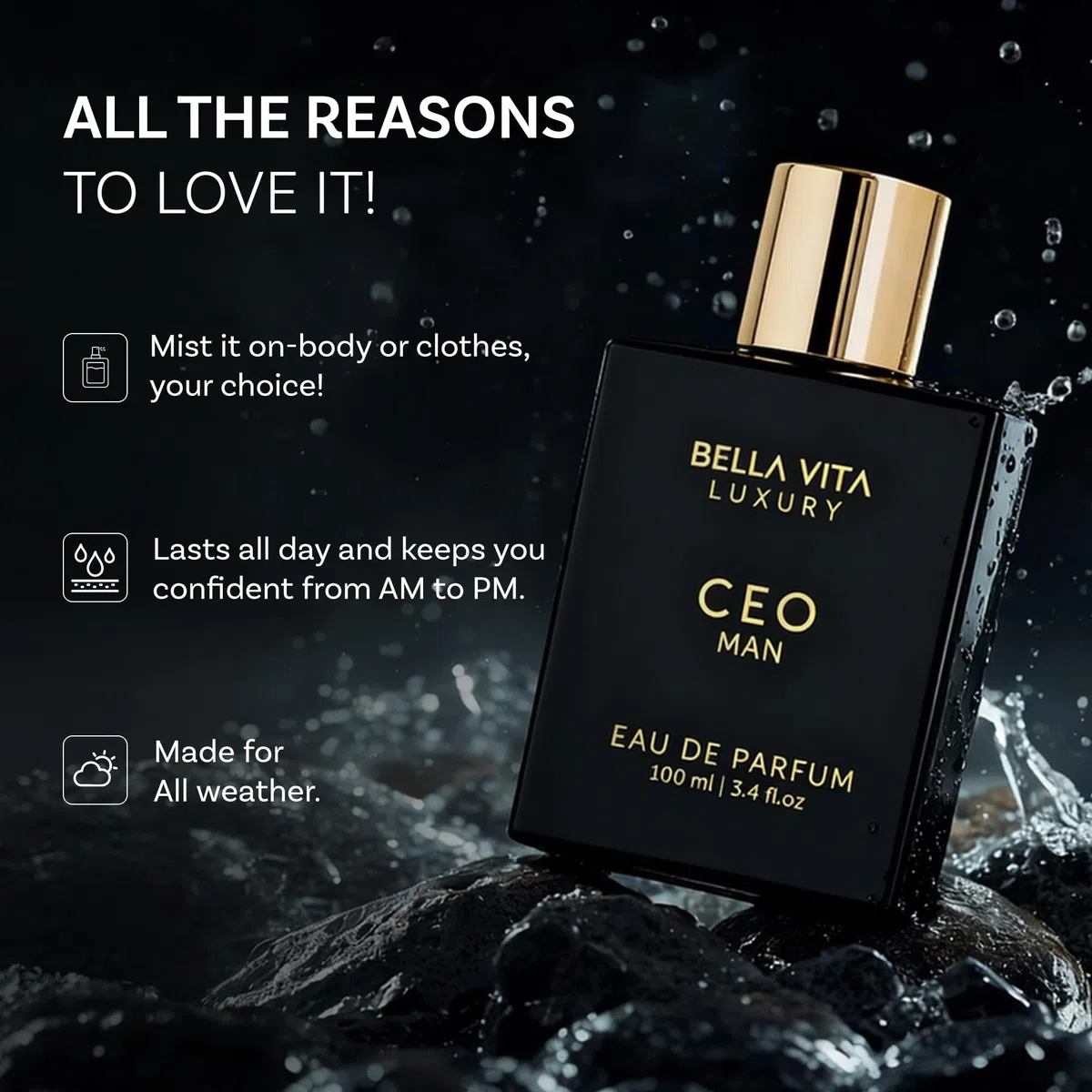 Bellavita Luxury CEO MAN Eau de Parfum | 100 ml (3.4 fl.oz.) | Perfume for Men | Mandarin, Lemon, Lavender, and Vetiver Notes | Long Lasting Men's Fragrance