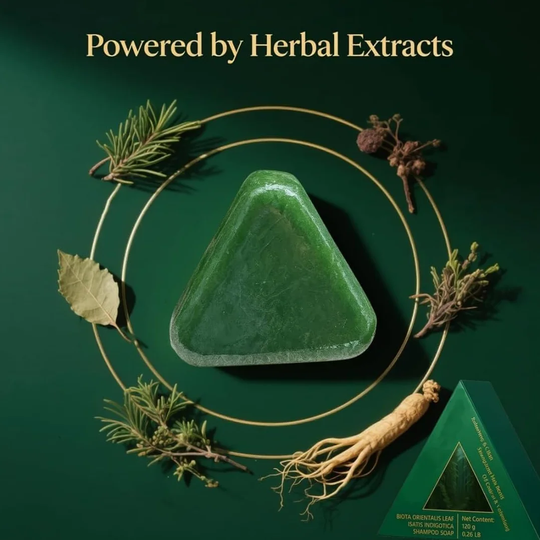 2026 New Nature Triangle Shampoo Bar, Nature Seven Green Soap Shampoo, Usman Grass & Natural Seven Green Soap Solid Shampoos, Strengthen Hair, and Improve Frizziness Hair for Women and Men (2PCS)