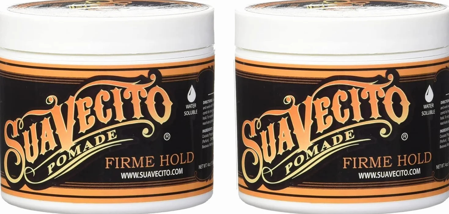 Suavecito Firme Strong Hold Pomade, Strong Hold Pomade For Men, Medium Shine Water Based Wax Flake Free Hair Gel, 4oz/113g x 2