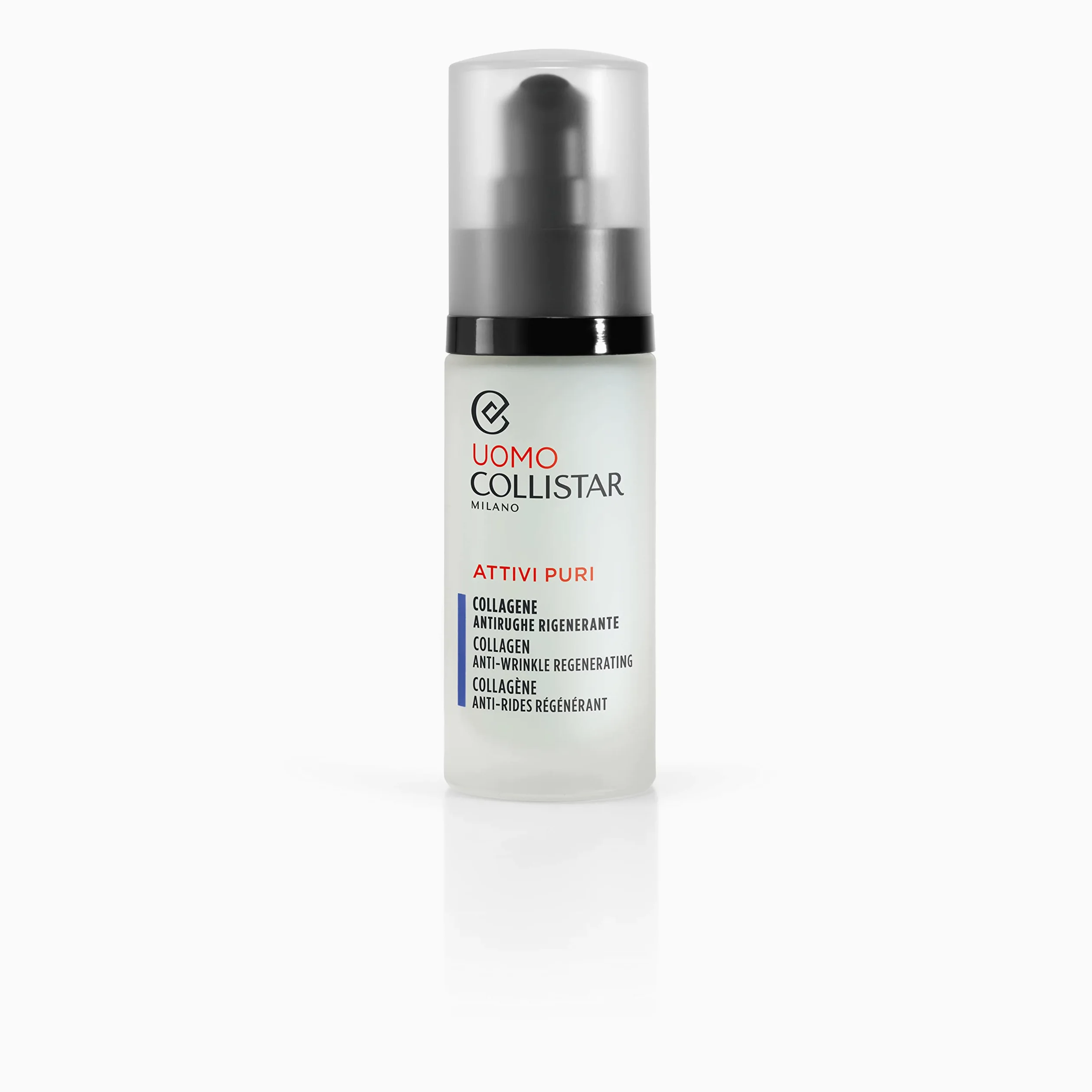 Collistar Attivi Puri Uomo Collagene Anti- rughe Rigenerante, Siero ricompattante idratante elasticizzante, Uso quotidiano, Anche dopo la rasatura, Ideale anche per pelli sensibili, 30 ml