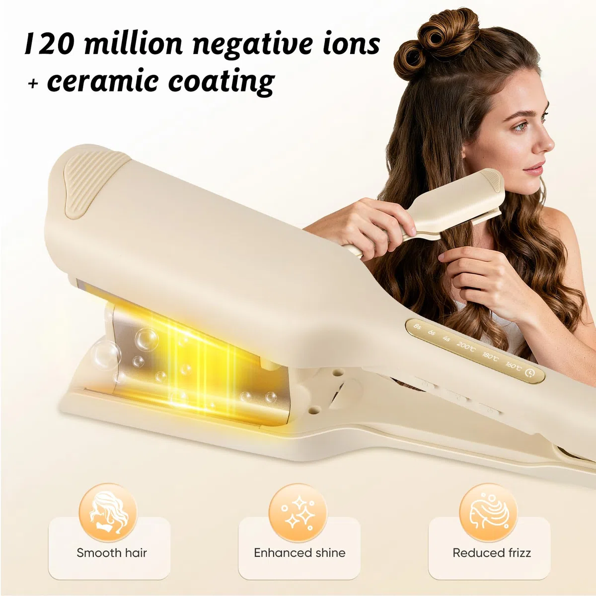 Ferro ondulato per capelli grandi onde 32 mm asta ondulata con 3 temperature regolabili, riscaldamento rapido, display LCD, protezione dal calore, timer integrato e spegnimento automatico di 60 minuti