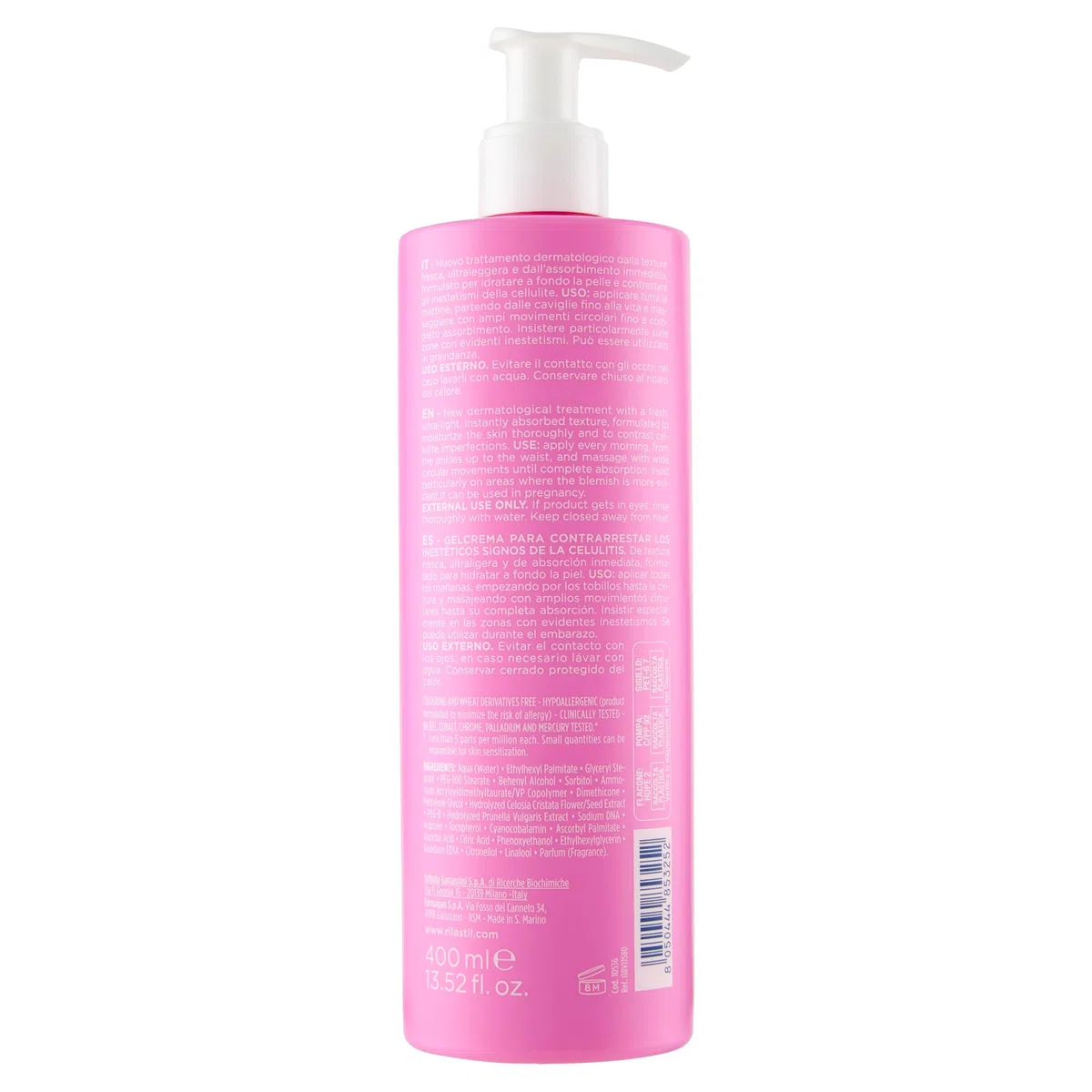 Rilastil Hydrafusion Gel Crema, Texture Fresca e Ultraleggera, Trattamento Cellulite, Profumo Pepe e Rosa, Confusione da 400ml